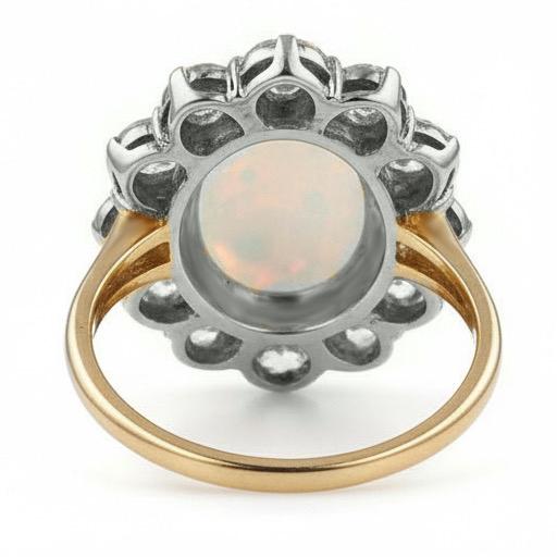 Opal und Aus der Erde Abgebauter Natürlicher Diamanten 6,75 Karat Jubiläumsring Gold 14K Neu