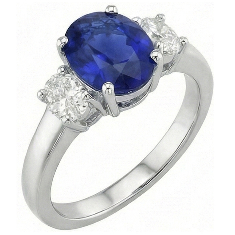 Oval Aus der Erde Abgebauter Natürlicher Diamant 3 Steine Ring Weißgold Ceylon Saphir Edelstein 5 Karat