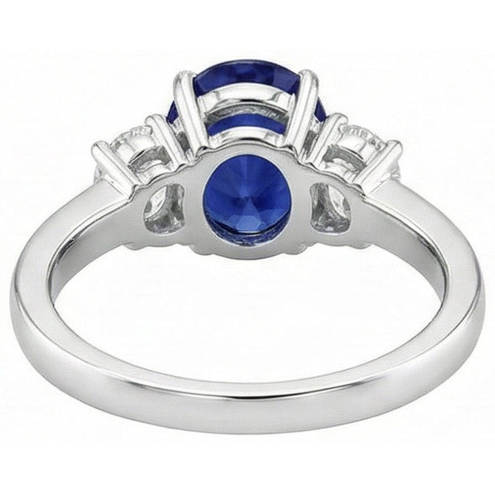 Oval Aus der Erde Abgebauter Natürlicher Diamant 3 Steine Ring Weißgold Ceylon Saphir Edelstein 5 Karat