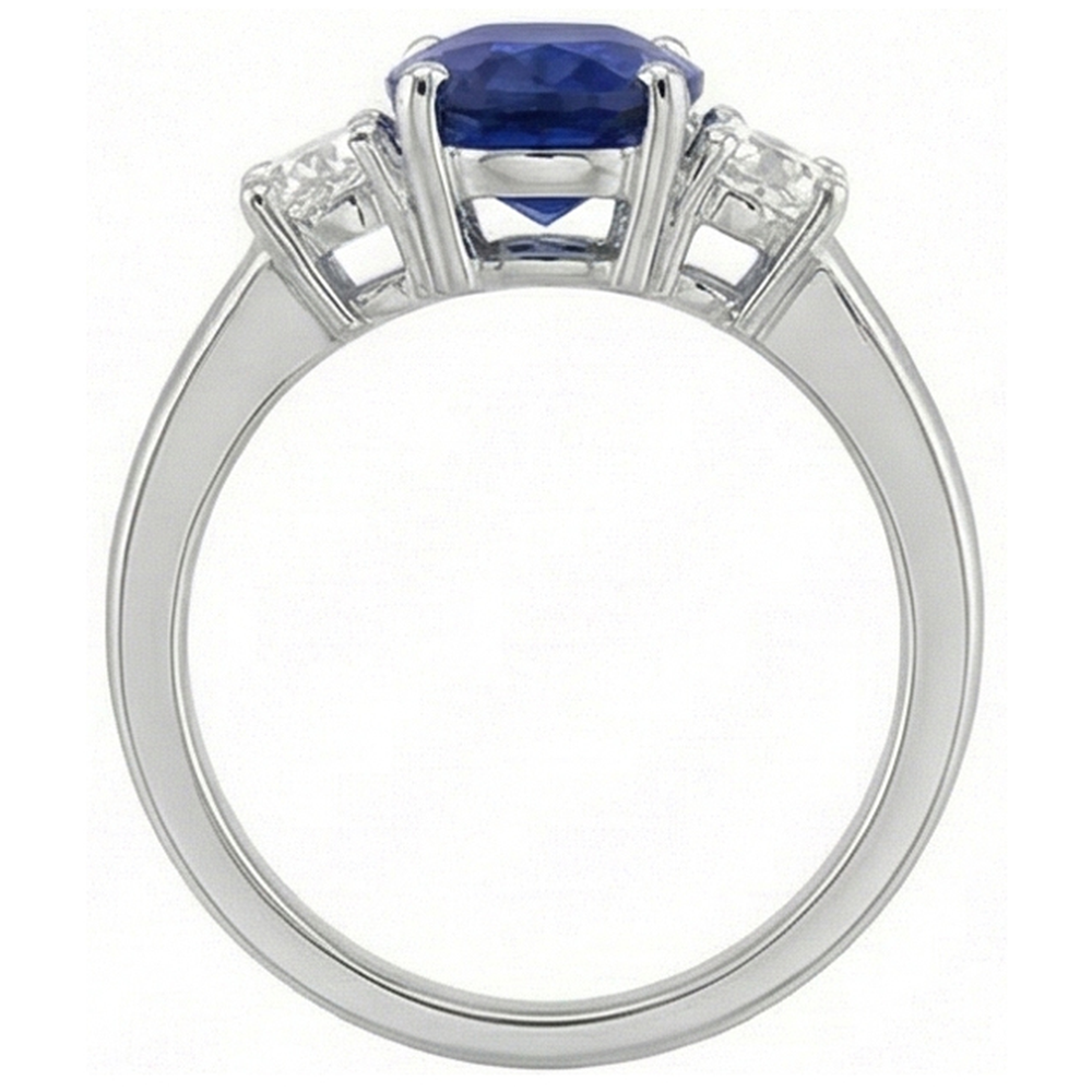 Oval Aus der Erde Abgebauter Natürlicher Diamant 3 Steine Ring Weißgold Ceylon Saphir Edelstein 5 Karat