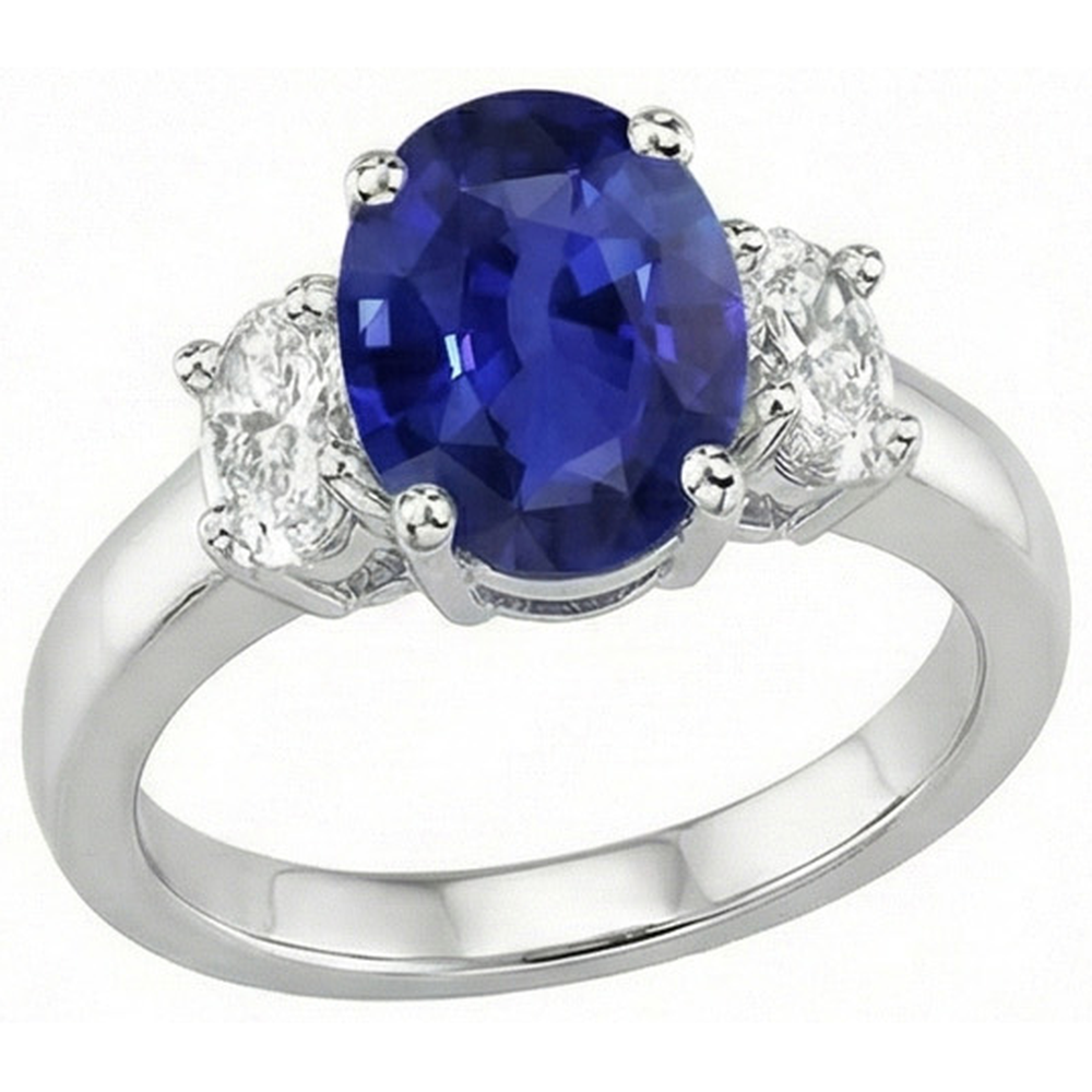 Oval Aus der Erde Abgebauter Natürlicher Diamant 3 Steine Ring Weißgold Ceylon Saphir Edelstein 5 Karat