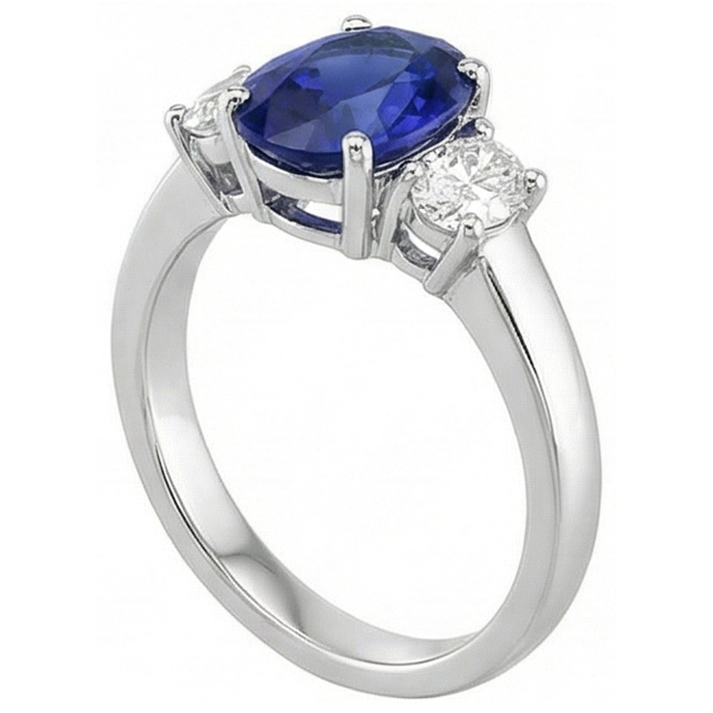 Oval Aus der Erde Abgebauter Natürlicher Diamant 3 Steine Ring Weißgold Ceylon Saphir Edelstein 5 Karat