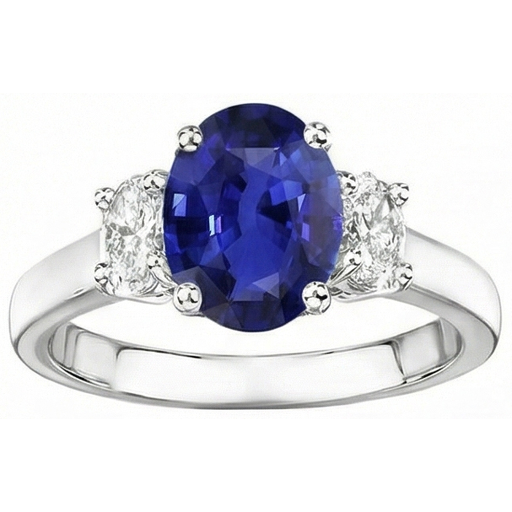 Oval Aus der Erde Abgebauter Natürlicher Diamant 3 Steine Ring Weißgold Ceylon Saphir Edelstein 5 Karat