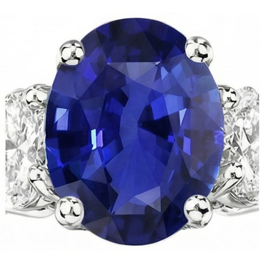 Oval Aus der Erde Abgebauter Natürlicher Diamant 3 Steine Ring Weißgold Ceylon Saphir Edelstein 5 Karat