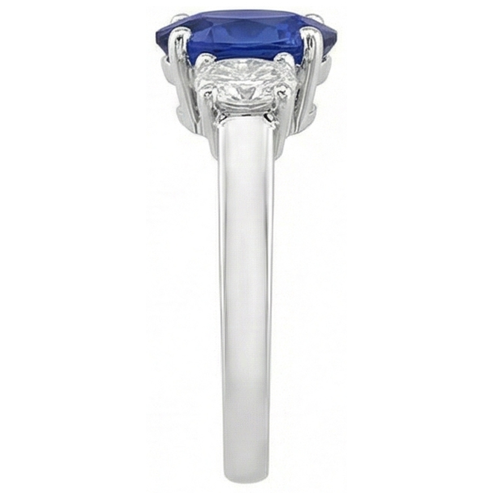 Oval Aus der Erde Abgebauter Natürlicher Diamant 3 Steine Ring Weißgold Ceylon Saphir Edelstein 5 Karat