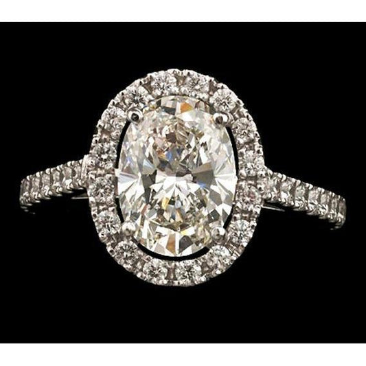 Oval Center Echt Diamant Damen Halo Verlobungsring 3,25 ct. Weißes Gold