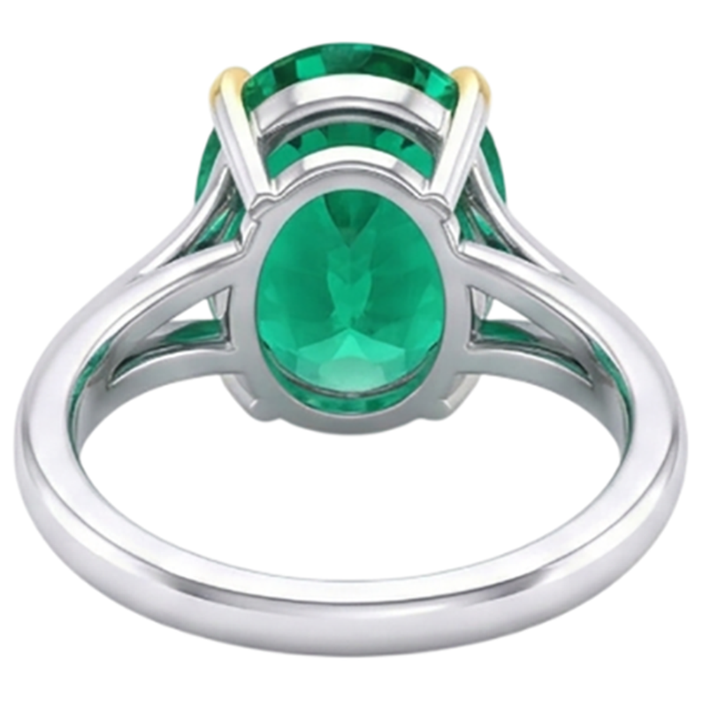 Edler Smaragd Oval-Schliff Farbstein-Ring in Bicolor 14K Gold – Detailansicht
