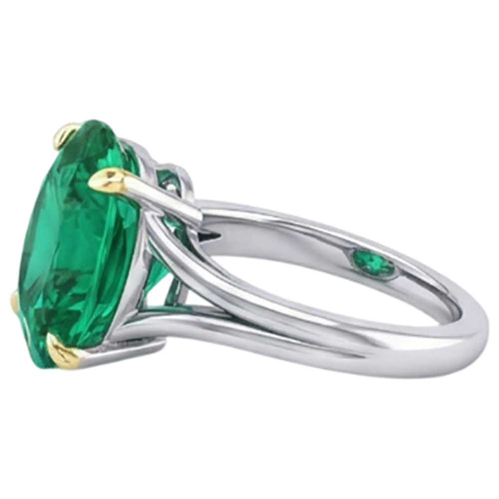 Farbstein-Ring Bicolor 14K Gold mit Edler Smaragd – Draufsicht