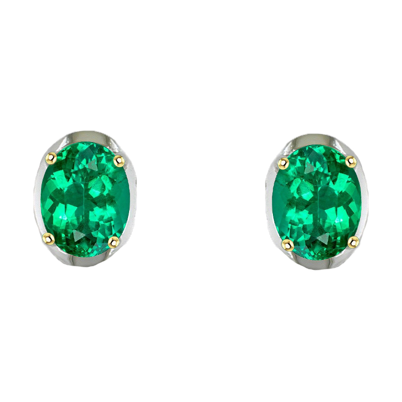 Smaragd Oval Gemstone Earring in 14 Karat Zweifarbig Gold – Hauptansicht