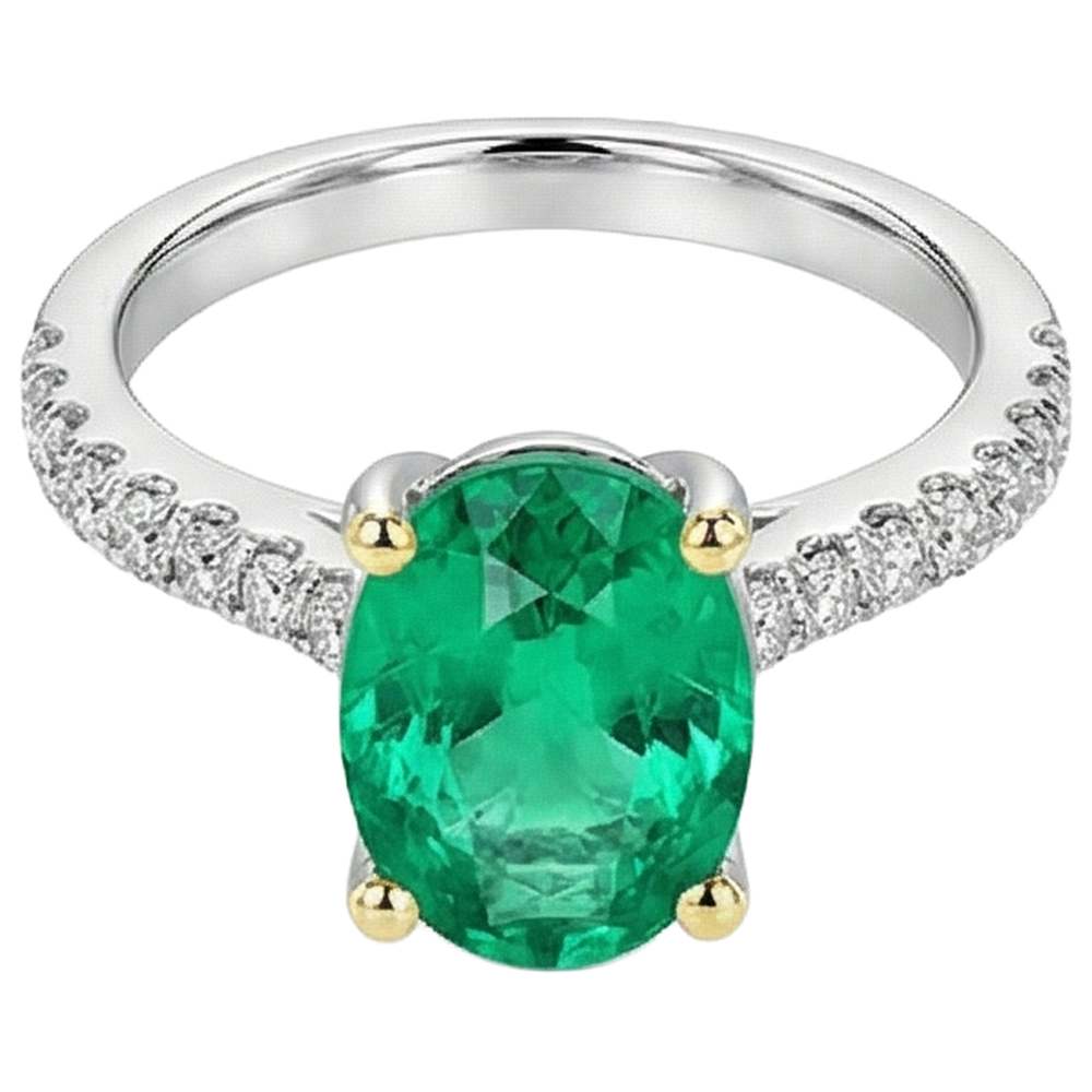 Naturreiner Edler Smaragd Farbstein-Ring 3,50 Karat 14 Karat Zweifarbig Gold – Profilansicht
