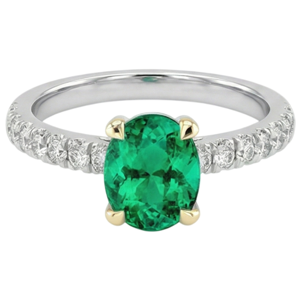 Farbstein-Ring 14 Karat Zweifarbig Gold mit Kolumbianischer Smaragd – Seitenansicht