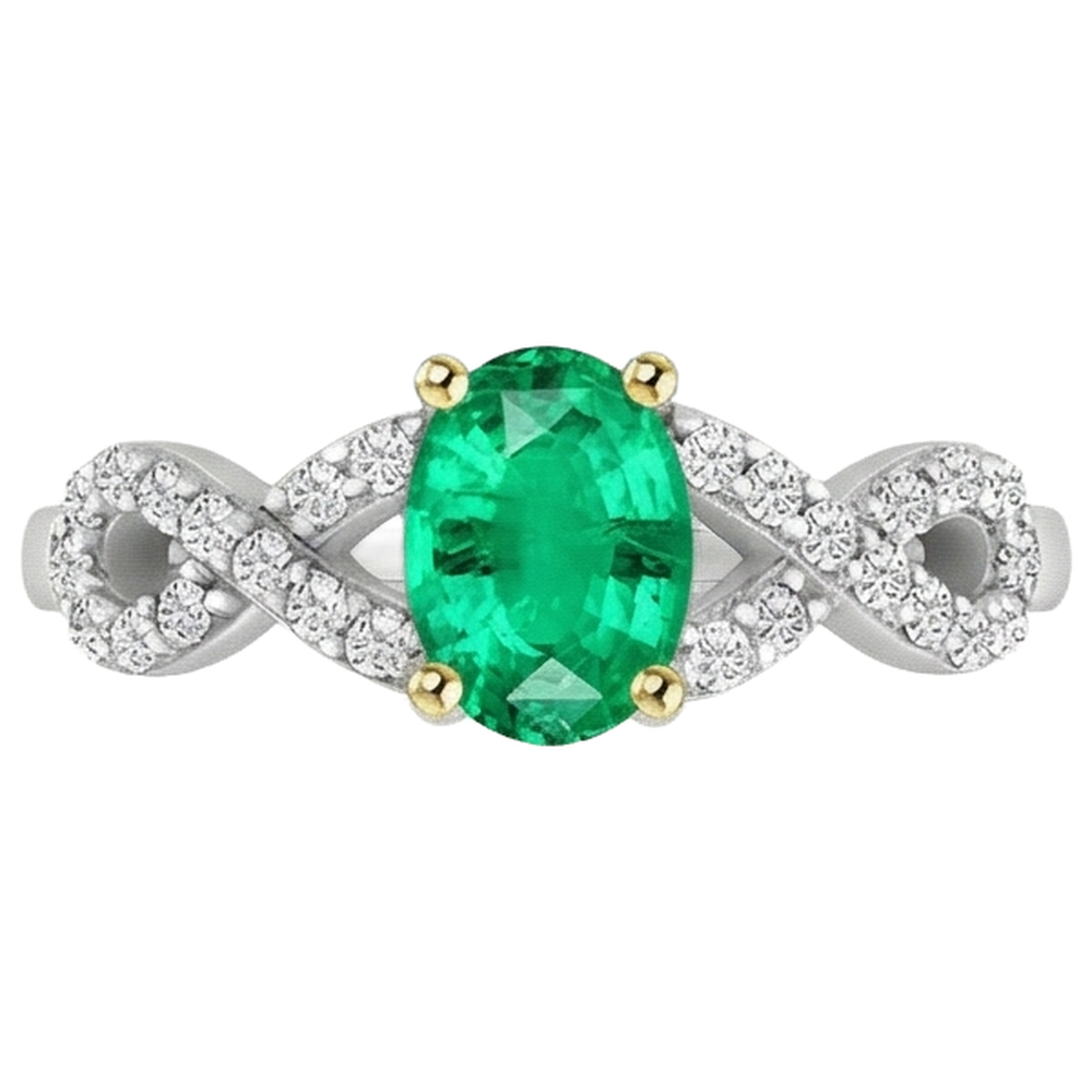 Edler Smaragd Farbstein-Ring 1-Karat Bicolor 14K Gold – Profilansicht