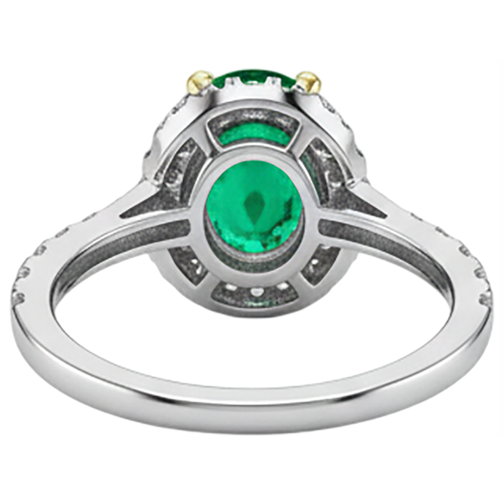 Naturreiner Kolumbianischer Smaragd Schmuckstein-Ring 2,50 Karat 14 Karat Zweifarbig Gold – Rückansicht