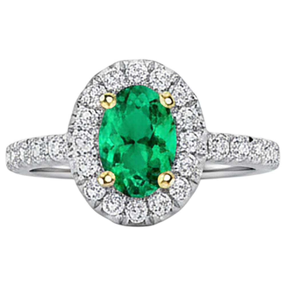 Oval-Schliff Kolumbianischer Smaragd Ring in 14 Karat Zweifarbig Gold – Draufsicht