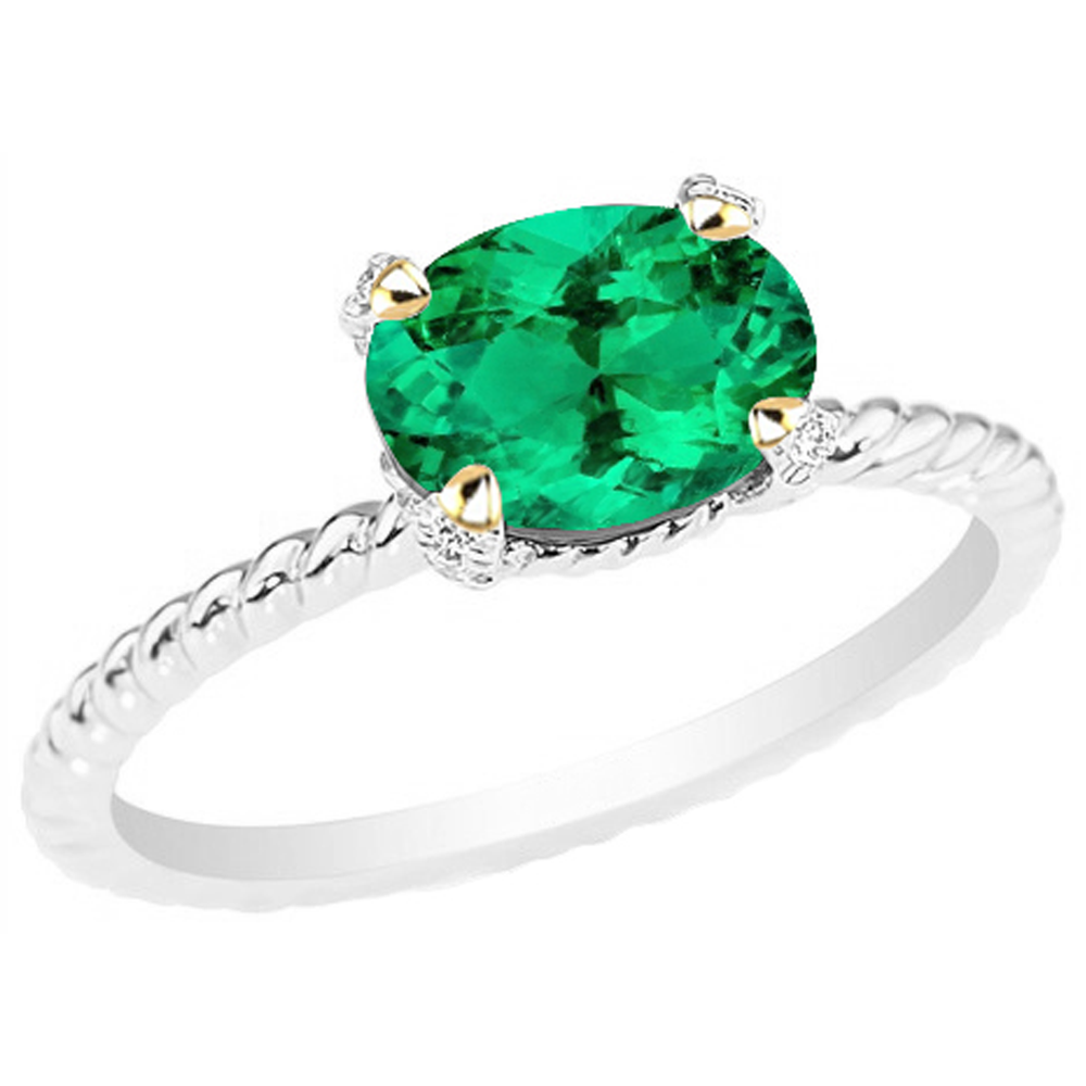 Oval-Schliff Kolumbianischer Smaragd Ring in Bicolor 14K Gold – Seitenansicht