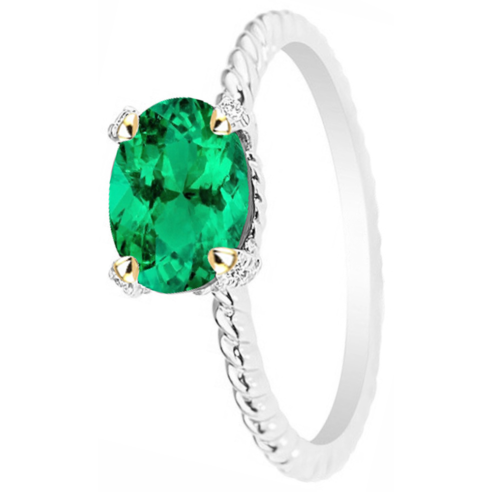Oval-Schliff Kolumbianischer Smaragd Ring in Bicolor 14K Gold – Draufsicht