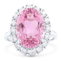 Oval Cut Pink Kunzit und runder Aus der Erde Abgebauter Natürlicher Diamant Ring Goldschmuck 22 Ct