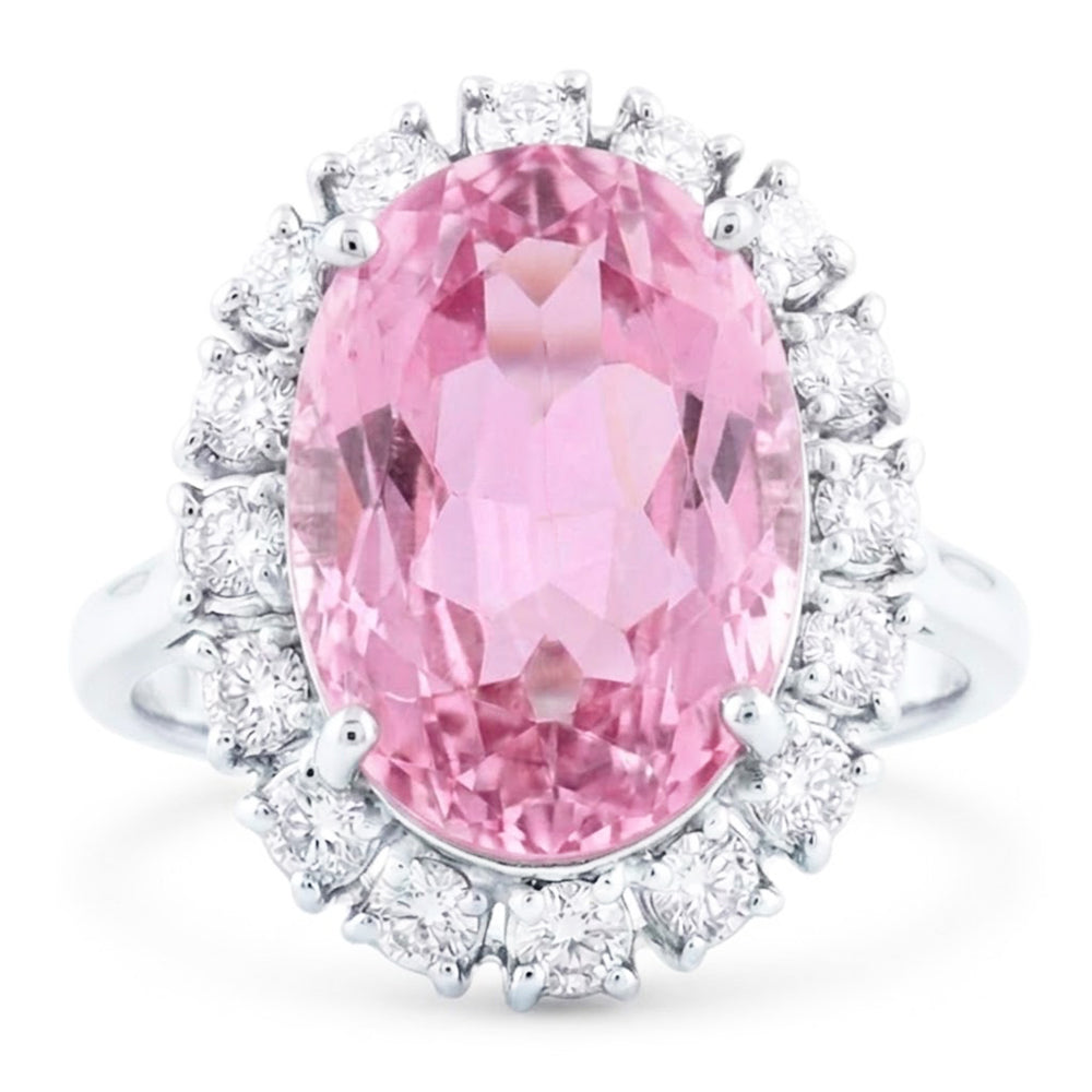 Oval Cut Pink Kunzit und runder Aus der Erde Abgebauter Natürlicher Diamant Ring Goldschmuck 22 Ct