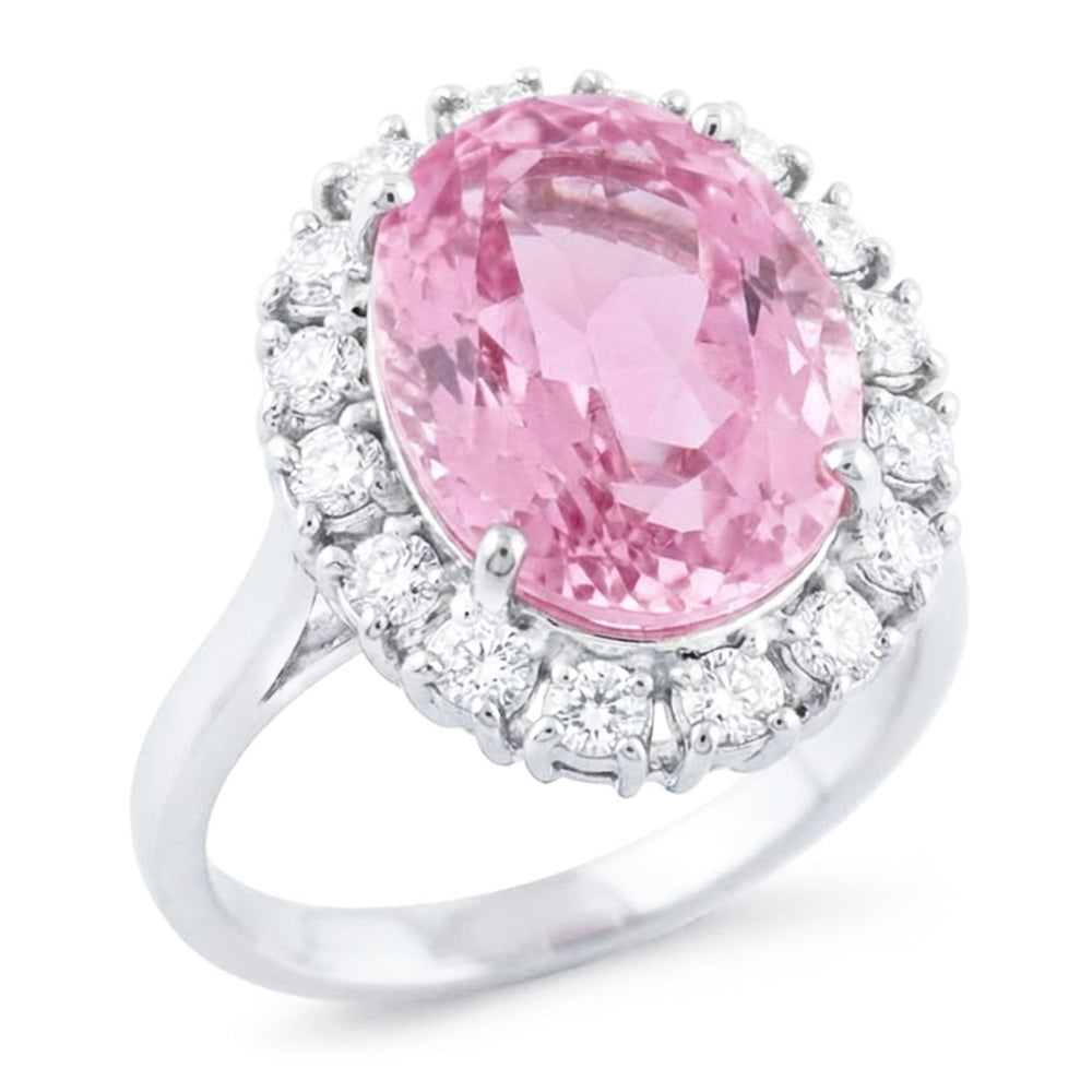 Oval Cut Pink Kunzit und runder Aus der Erde Abgebauter Natürlicher Diamant Ring Goldschmuck 22 Ct
