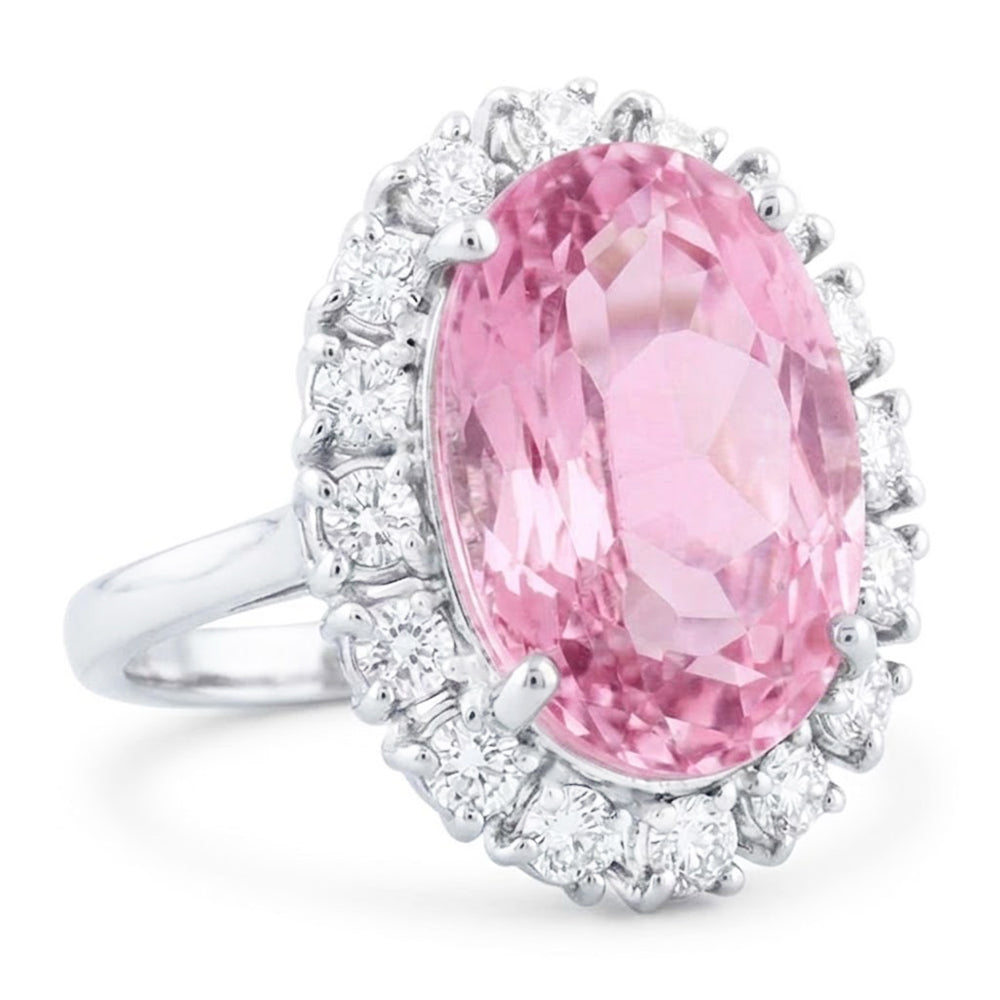 Oval Cut Pink Kunzit und runder Aus der Erde Abgebauter Natürlicher Diamant Ring Goldschmuck 22 Ct