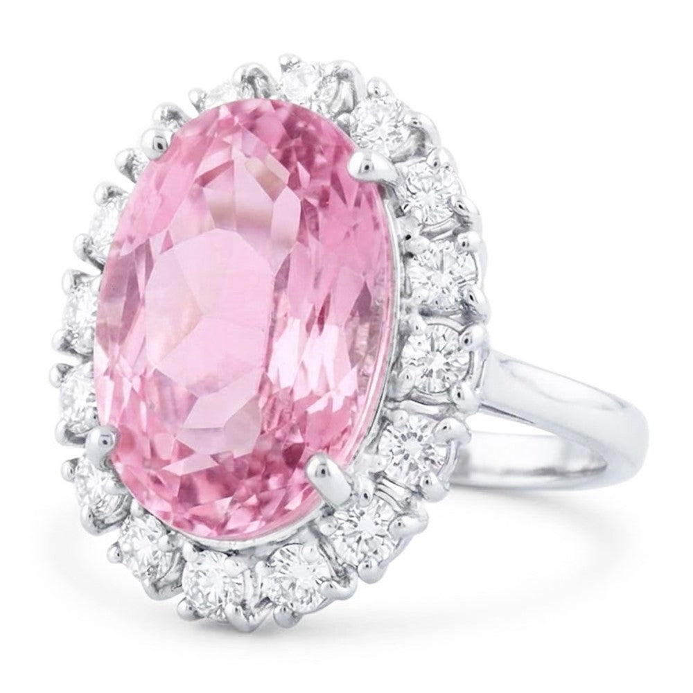 Oval Cut Pink Kunzit und runder Aus der Erde Abgebauter Natürlicher Diamant Ring Goldschmuck 22 Ct