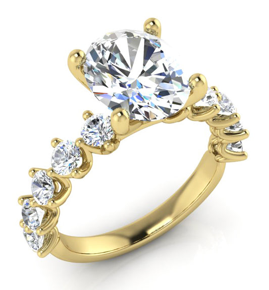 Oval Echter Diamant Ring Mit Akzenten Gelb Gold