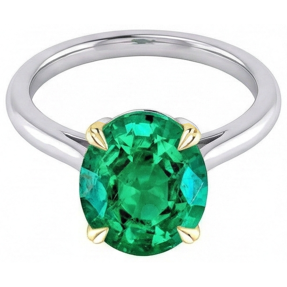 Oval-Schliff Edler Smaragd Ring in Bicolor 14K Gold – Frontansicht