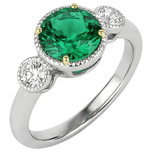 Edler Smaragd Oval Edelstein-Ring in 14 Karat Zweifarbig Gold – Frontansicht