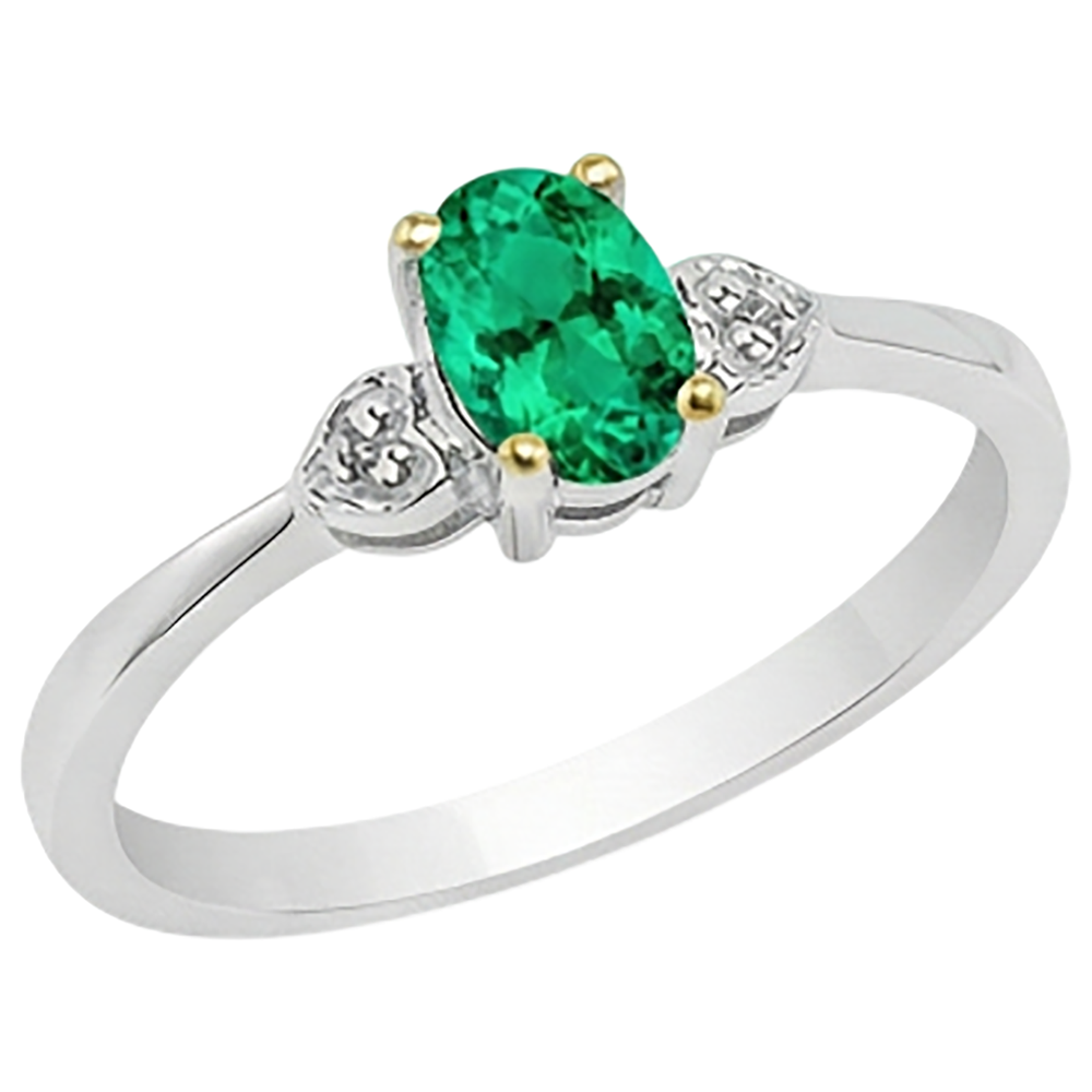 Farbstein-Ring 14 Karat Zweifarbig Gold mit Smaragd – Frontansicht