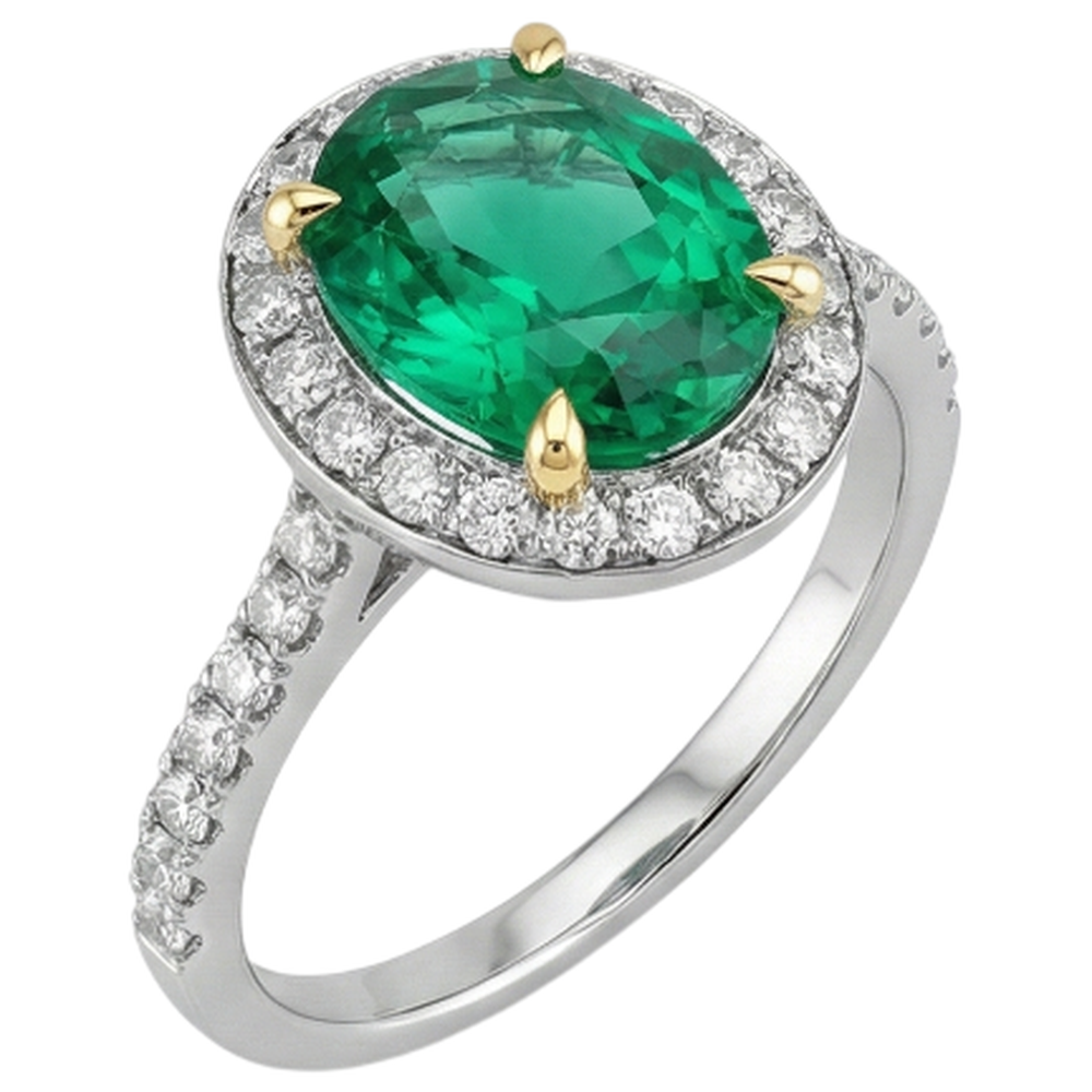 Erdgewonnener Kolumbianischer Smaragd Edelstein-Ring 3,50 Karat 14K Gelbgold – Frontansicht
