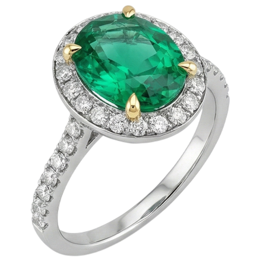 Erdgewonnener Kolumbianischer Smaragd Edelstein-Ring 3,50 Karat 14K Gelbgold – Frontansicht