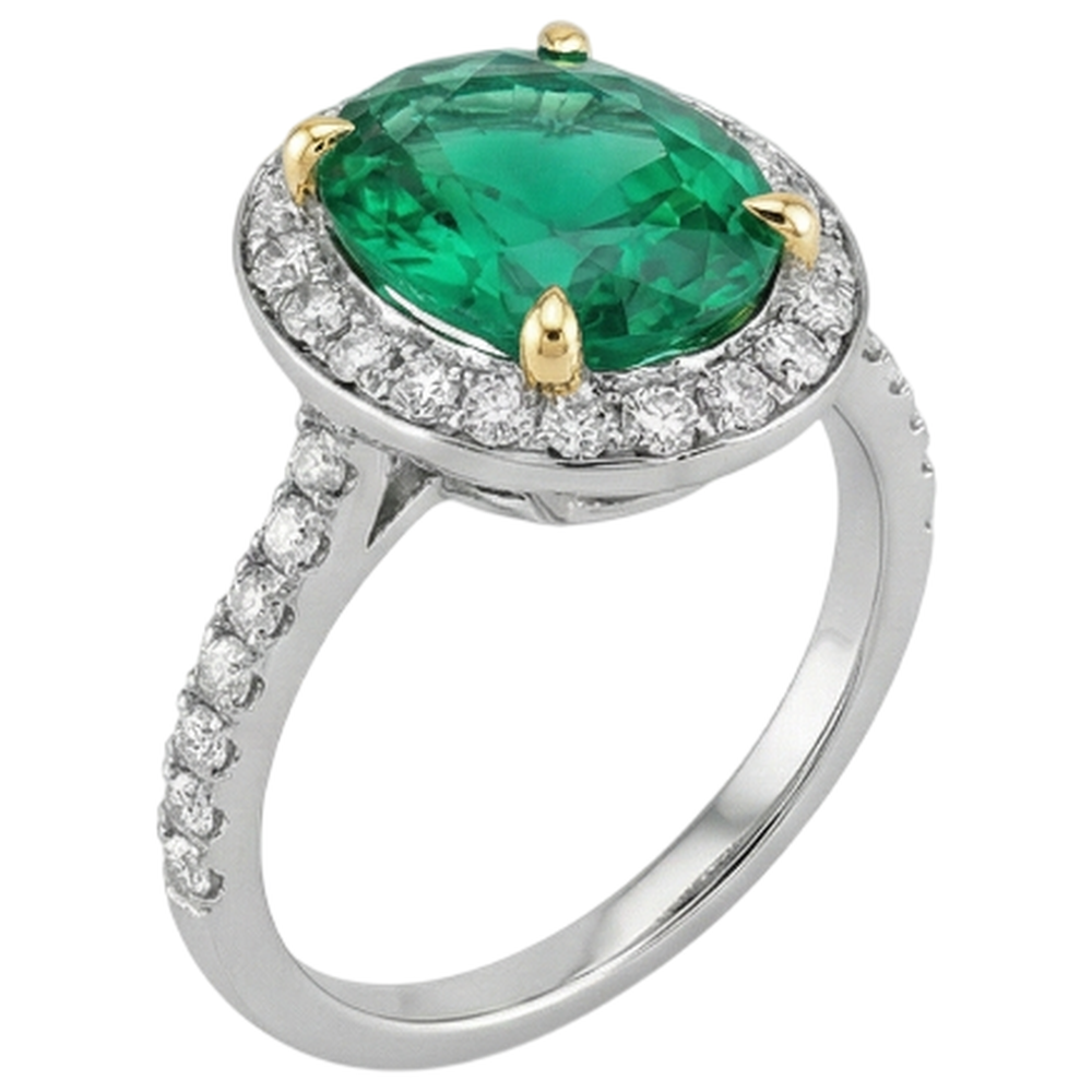 Erdgewonnener Kolumbianischer Smaragd Edelstein-Ring 3,50 Karat 14K Gelbgold – Schrägansicht