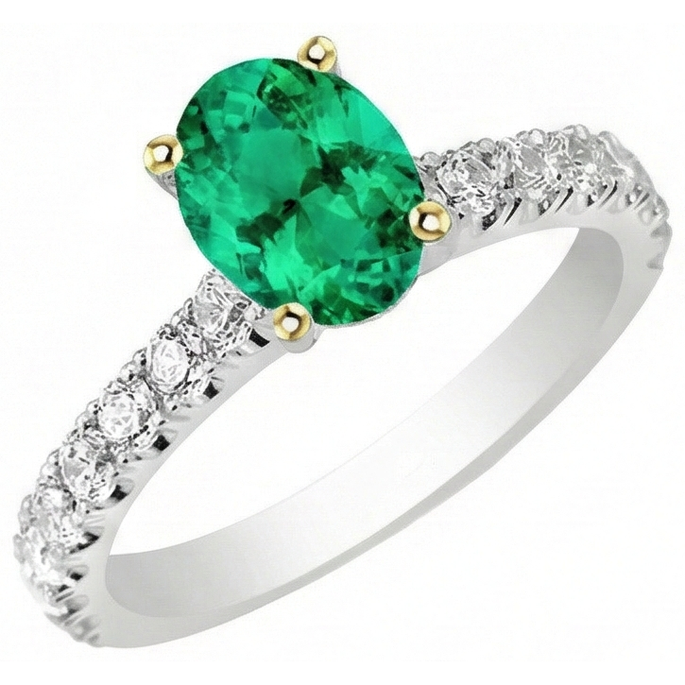 Kolumbianischer Smaragd Oval-Schliff Schmuckstein-Ring in Zweifarbiges 14K Gold – Seitenansicht