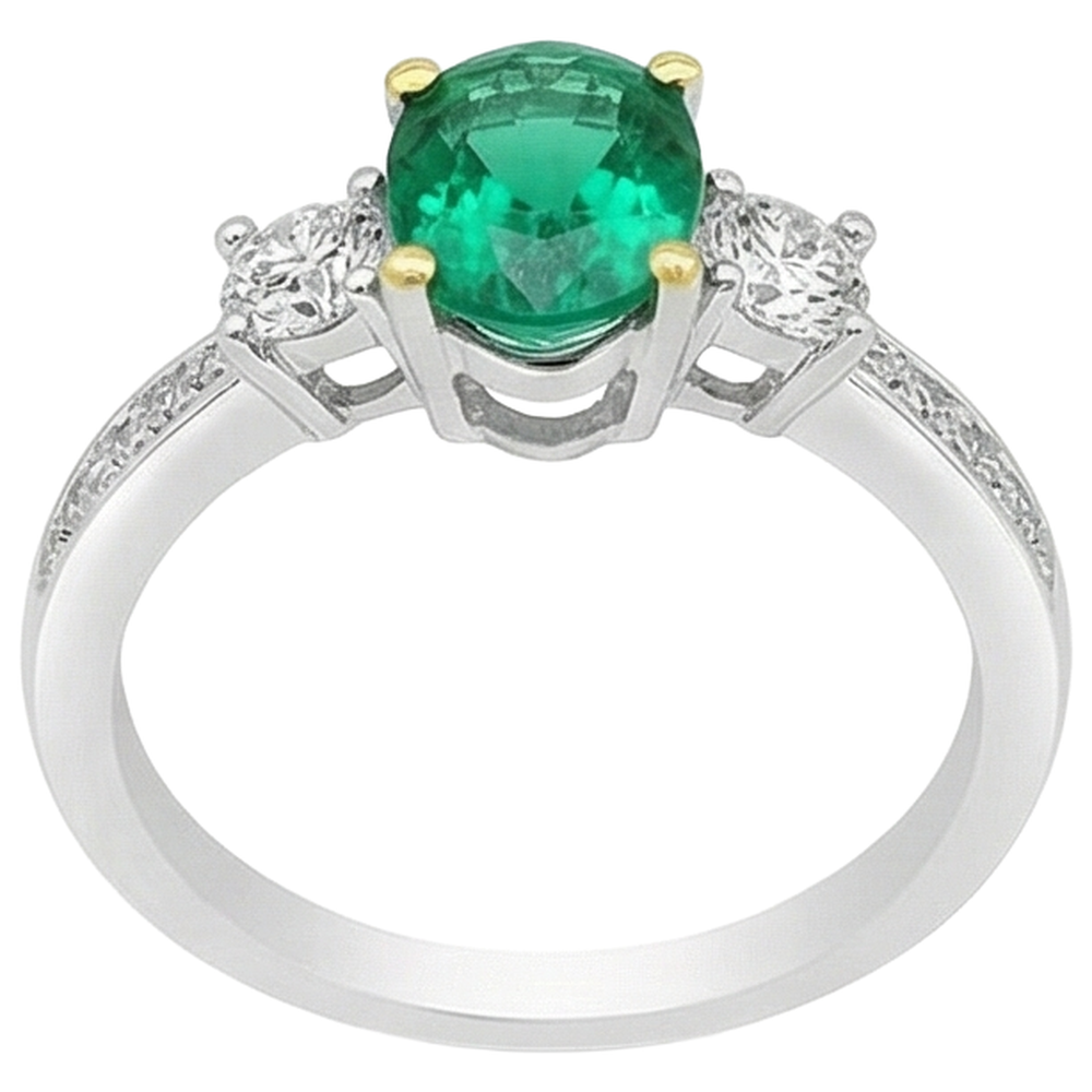 Edelstein-Ring Bicolor 14K Gold mit Smaragd – Profilansicht