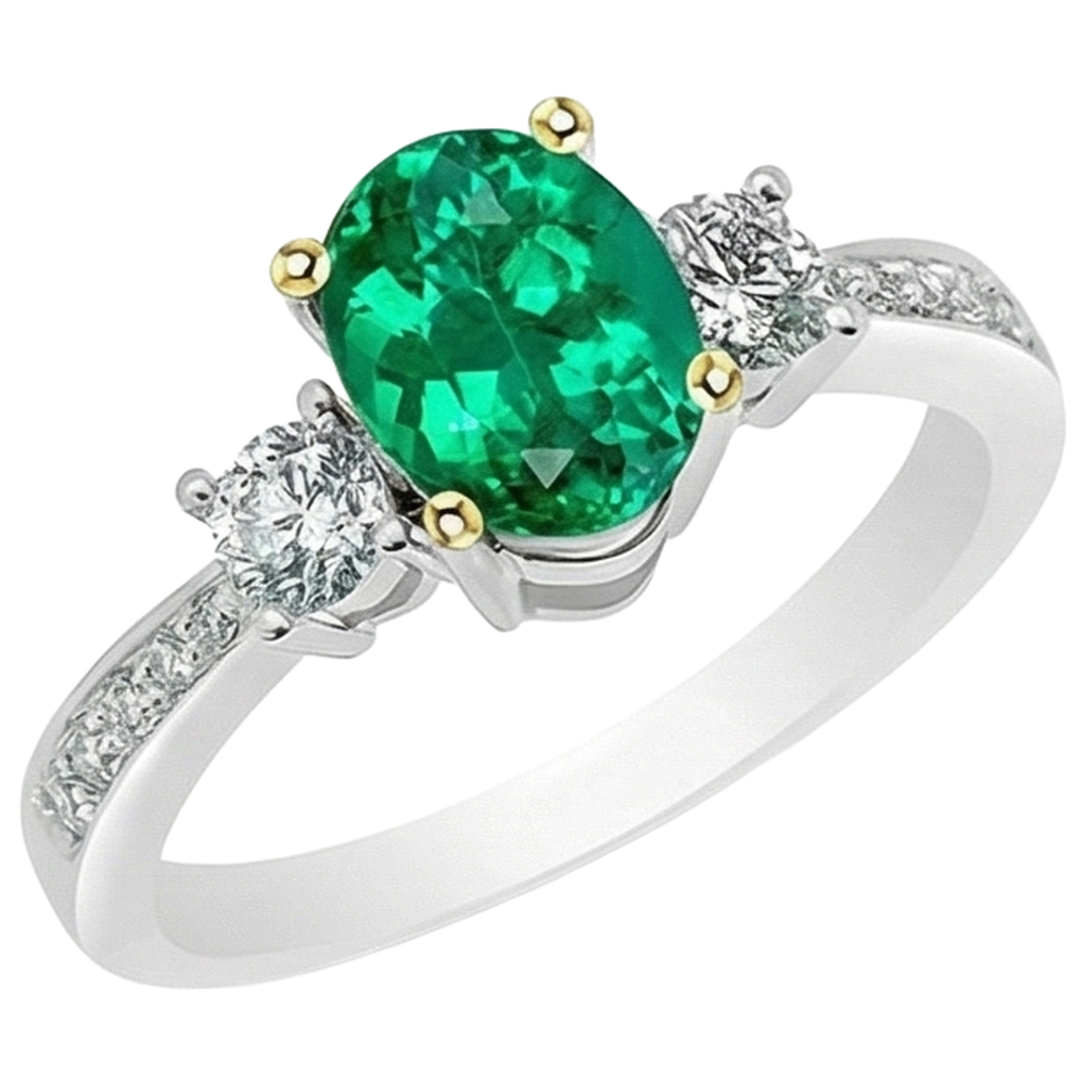 Smaragd Oval-Schliff Edelstein-Ring in Bicolor 14K Gold – Seitenansicht