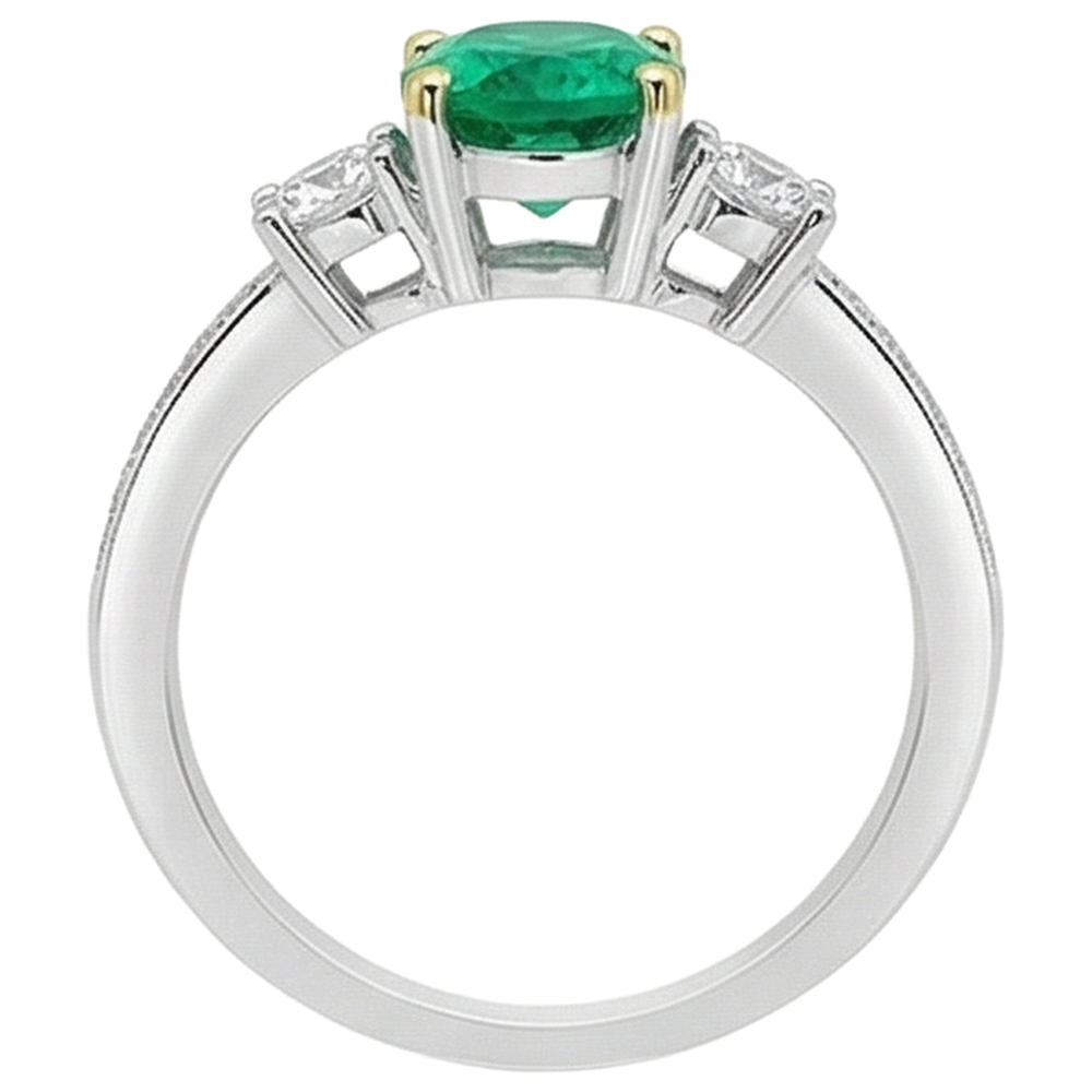 Oval-Schliff Smaragd Ring in Bicolor 14K Gold – Rückansicht