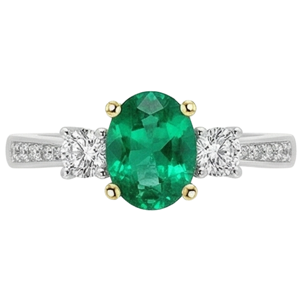 Smaragd Oval-Schliff Edelstein-Ring in Bicolor 14K Gold – Frontansicht