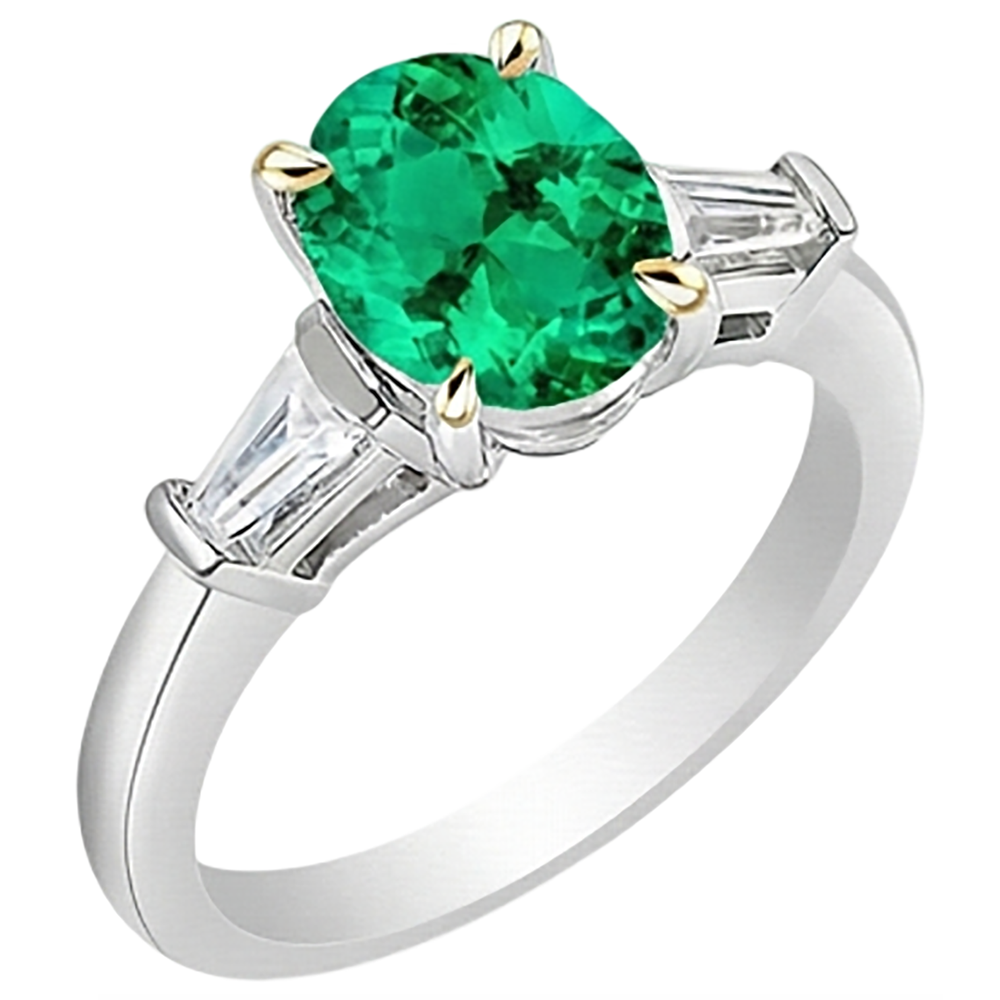 Oval Smaragd Ring in 14 Karat Zweifarbig Gold – Frontansicht