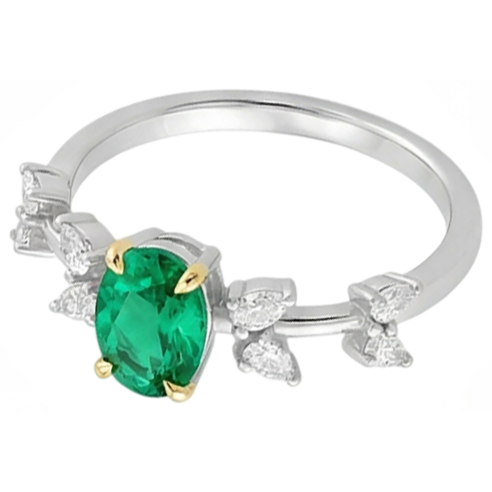 Erdgewonnener Edler Smaragd Farbstein-Ring 2 Karat Zweifarbiges 14K Gold – Profilansicht