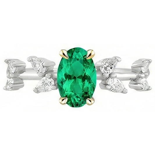 Edler Smaragd Oval Farbstein-Ring in Zweifarbiges 14K Gold – Frontansicht