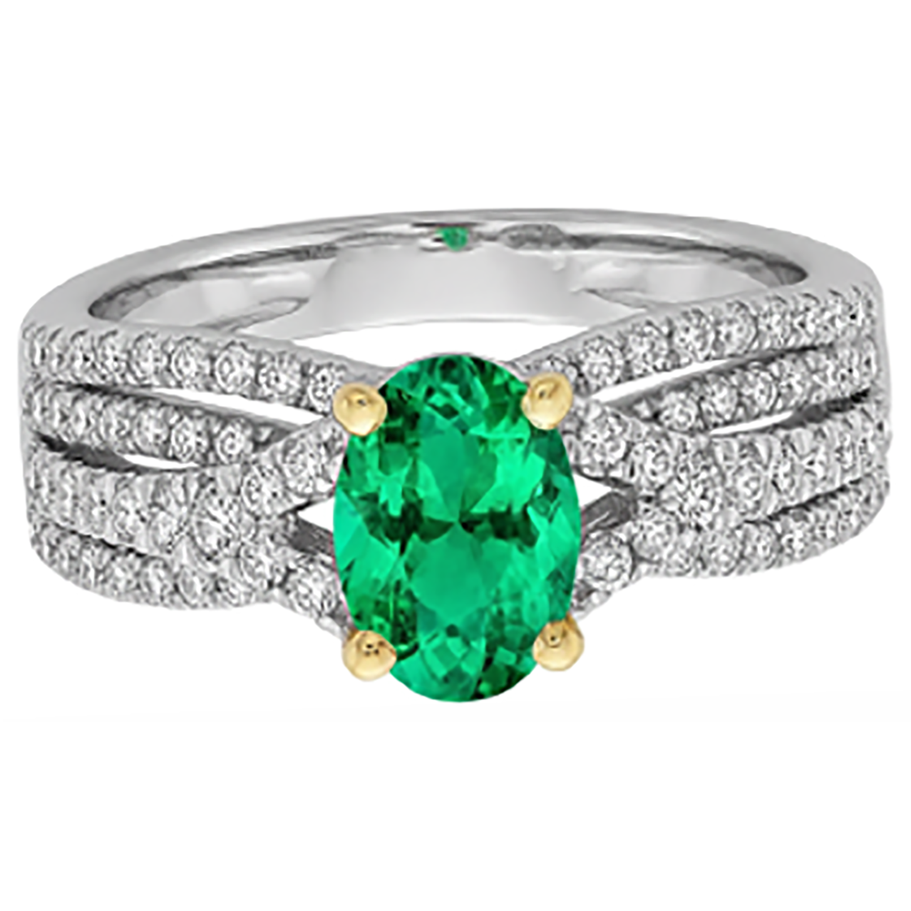 Edelstein-Ring Zweifarbiges 14K Gold mit Edler Smaragd – Schrägansicht