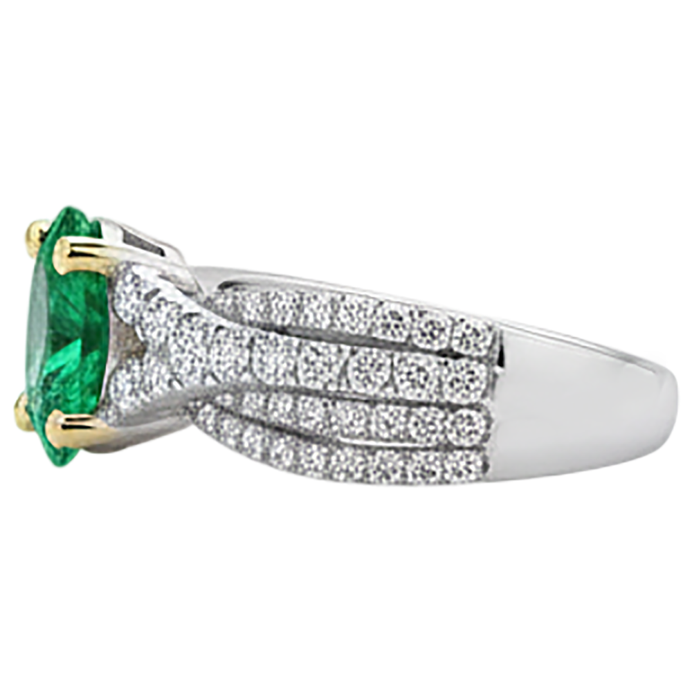 Edelstein-Ring Zweifarbiges 14K Gold mit Edler Smaragd – Draufsicht