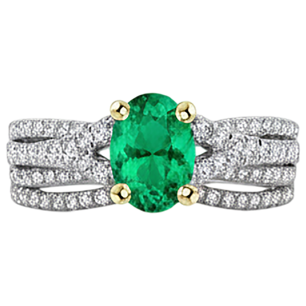 Edler Smaragd Oval-Schliff Edelstein-Ring in Zweifarbiges 14K Gold – Frontansicht