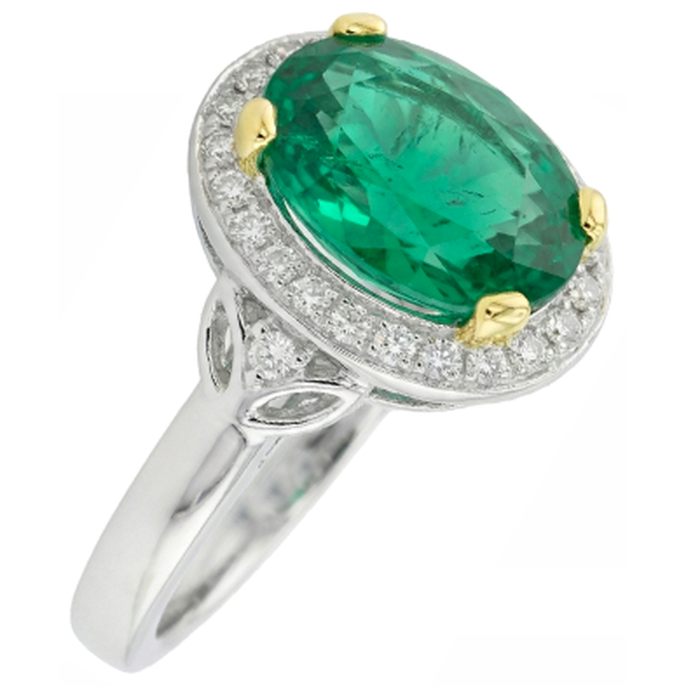 Edler Smaragd Schmuckstein-Ring 3,50-Karat 14 Karat Zweifarbig Gold – Draufsicht