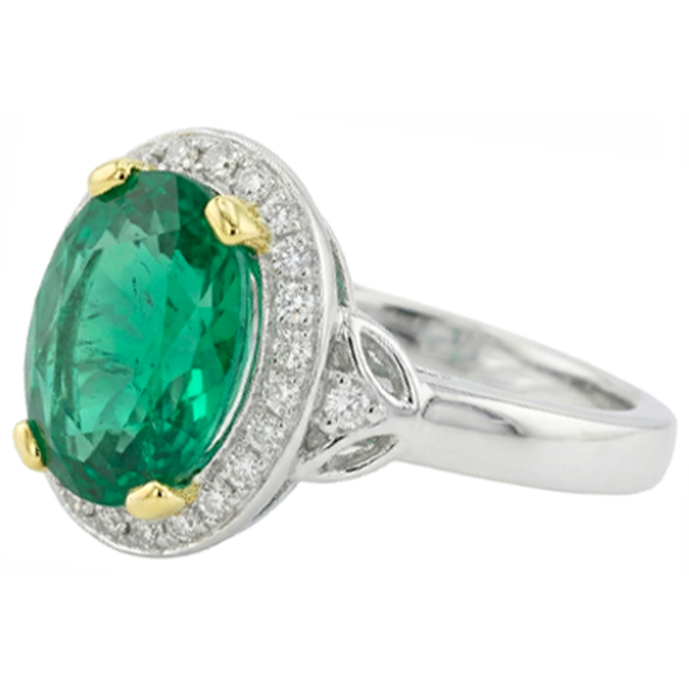 Naturreiner Edler Smaragd Schmuckstein-Ring 3,50 Karat 14 Karat Zweifarbig Gold – Schrägansicht