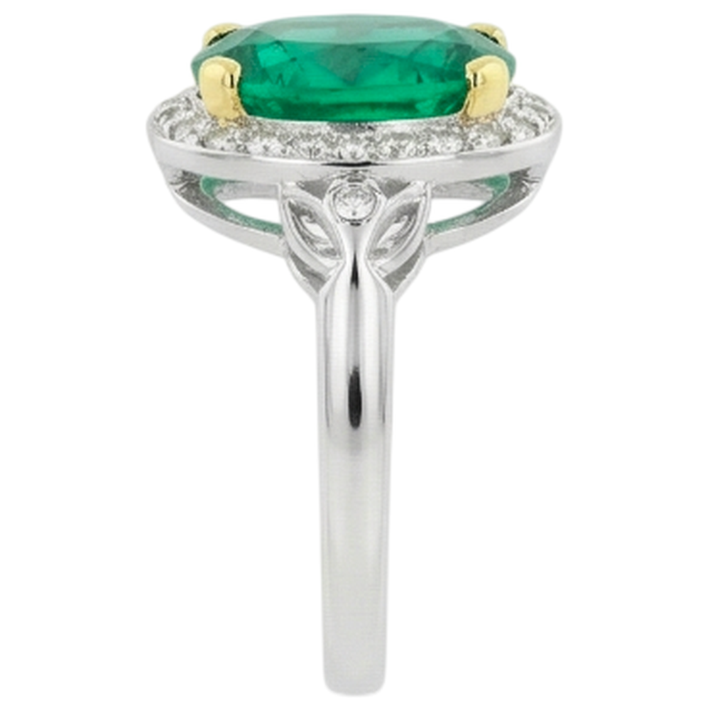 Oval-Schliff Edler Smaragd Ring in 14 Karat Zweifarbig Gold – Rückansicht