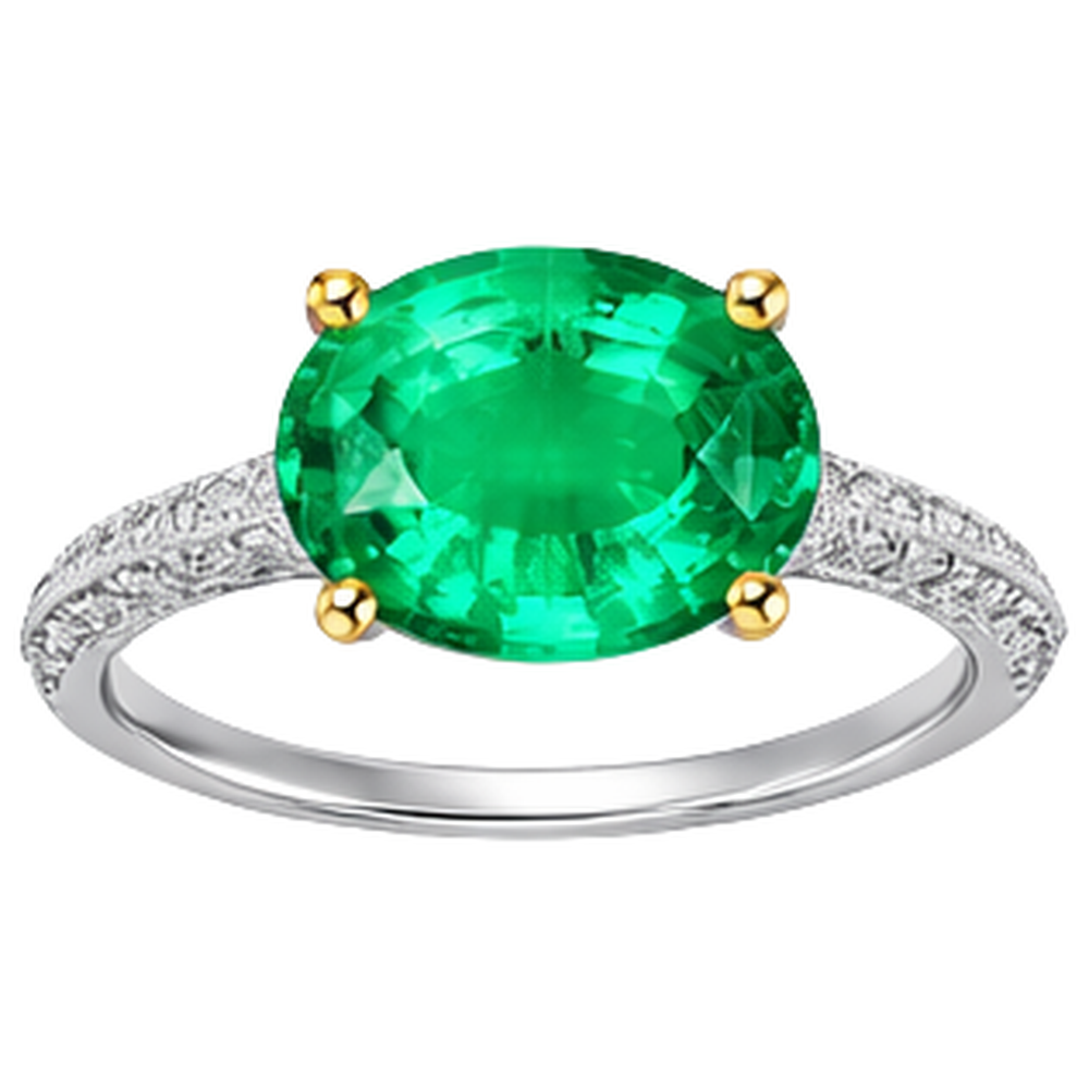 Smaragd Schmuckstein-Ring 2-Karat Bicolor 14K Gold – Frontansicht