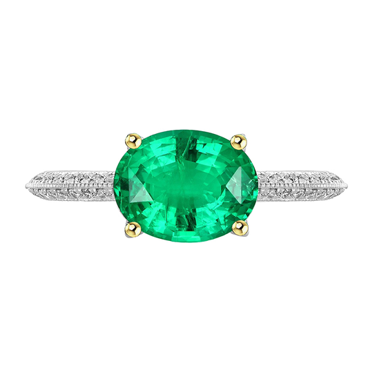 Oval-Schliff Smaragd Ring in Bicolor 14K Gold – Hauptansicht