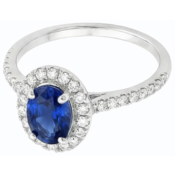 Oval Halo Jubiläumsring Srilanka Saphir & Natürlicher Diamant ( nicht im Labor gezüchtet )en 4 Karat