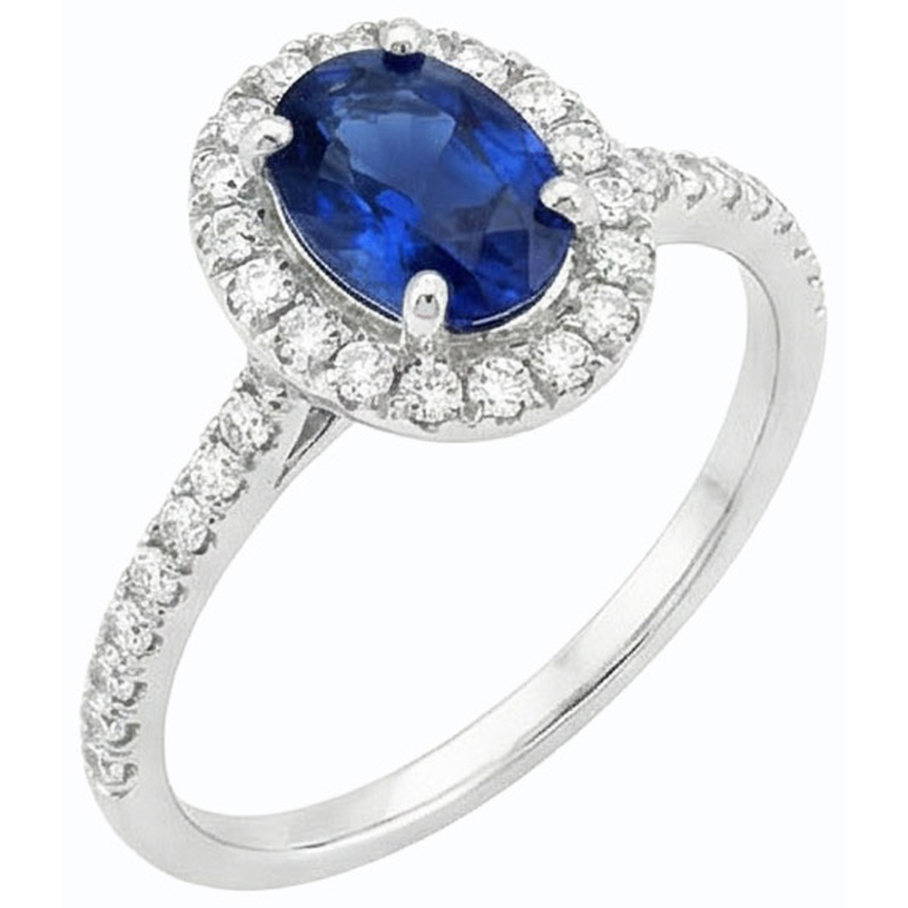 Oval Halo Jubiläumsring Srilanka Saphir & Natürlicher Diamant ( nicht im Labor gezüchtet )en 4 Karat